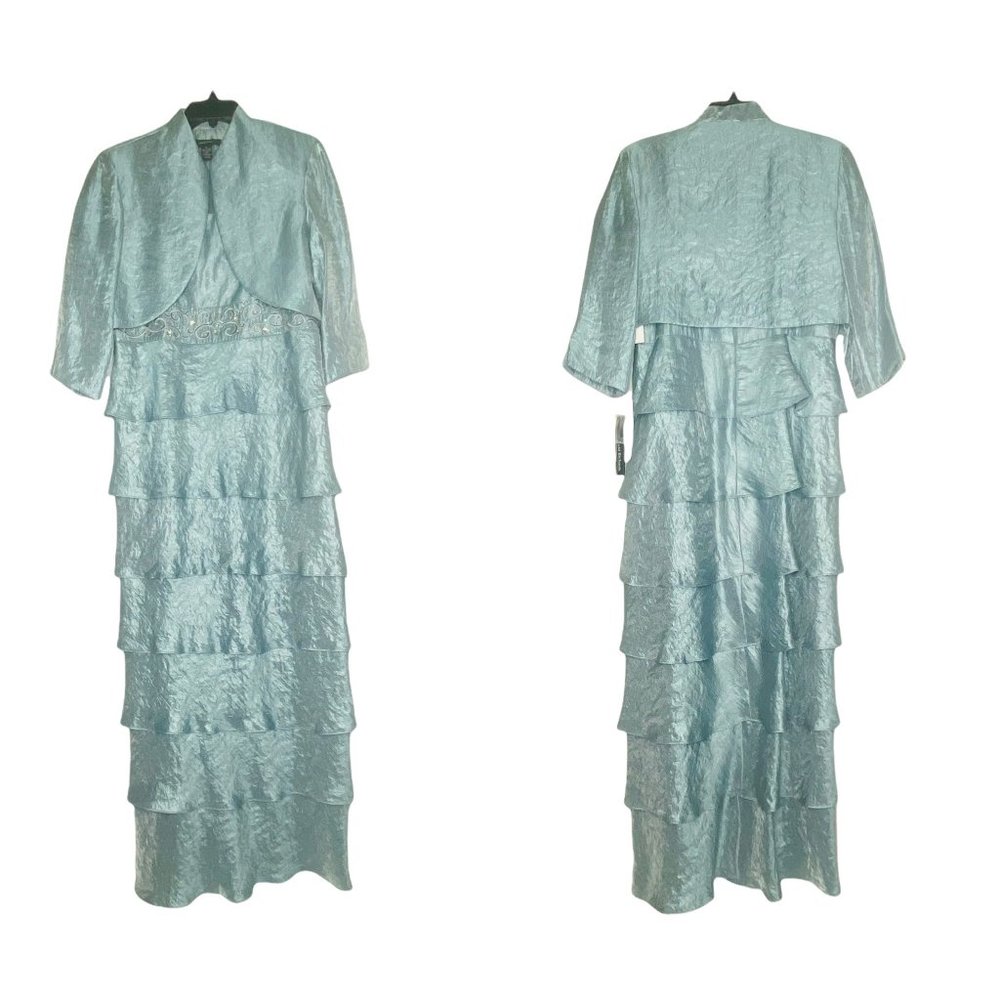 R&M Richards Tafetta 2Piece Gown and Bolero Set NWT Blue Sz 14 Style Vintage 80s - Picture 5 of 14